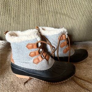 Maurices Gray and Tan Faux-Fur Winter Duck Boots